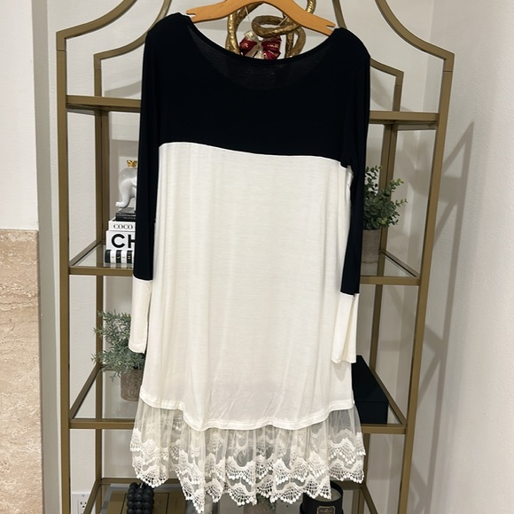 Black White Lace Trim Dress - Picture 7 of 8